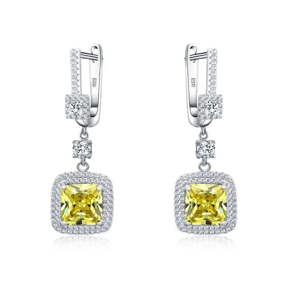 

Hot Selling 925 sterling silver jewelry Yellow CZ earrings for women Top quality gift box