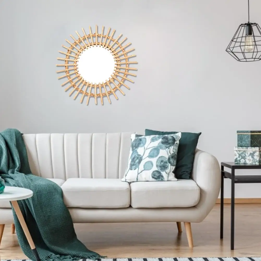 

Hot Selling Rattan Innovative Art Decoration Round Makeup Mirror Dressing Bathroom Wall Hanging Mirror Dropshipping