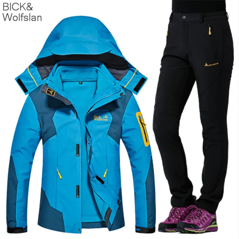 

2018 NEW High End Couples Outdoor Jackets Camping Hiking Jacket Coat Climbing Three-in-one Jackets+Pants Suit M-8XL