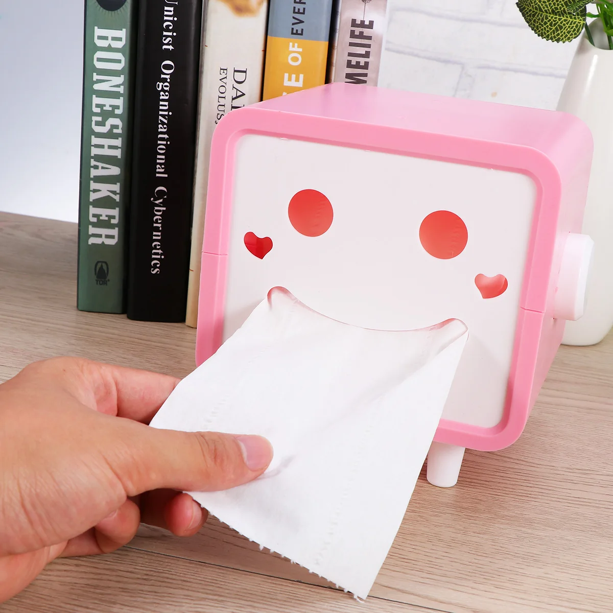 

Smile Face Square Tissue Box Holder Napkin Dispenser Tissue Paper Storage Containers Box (Pink)