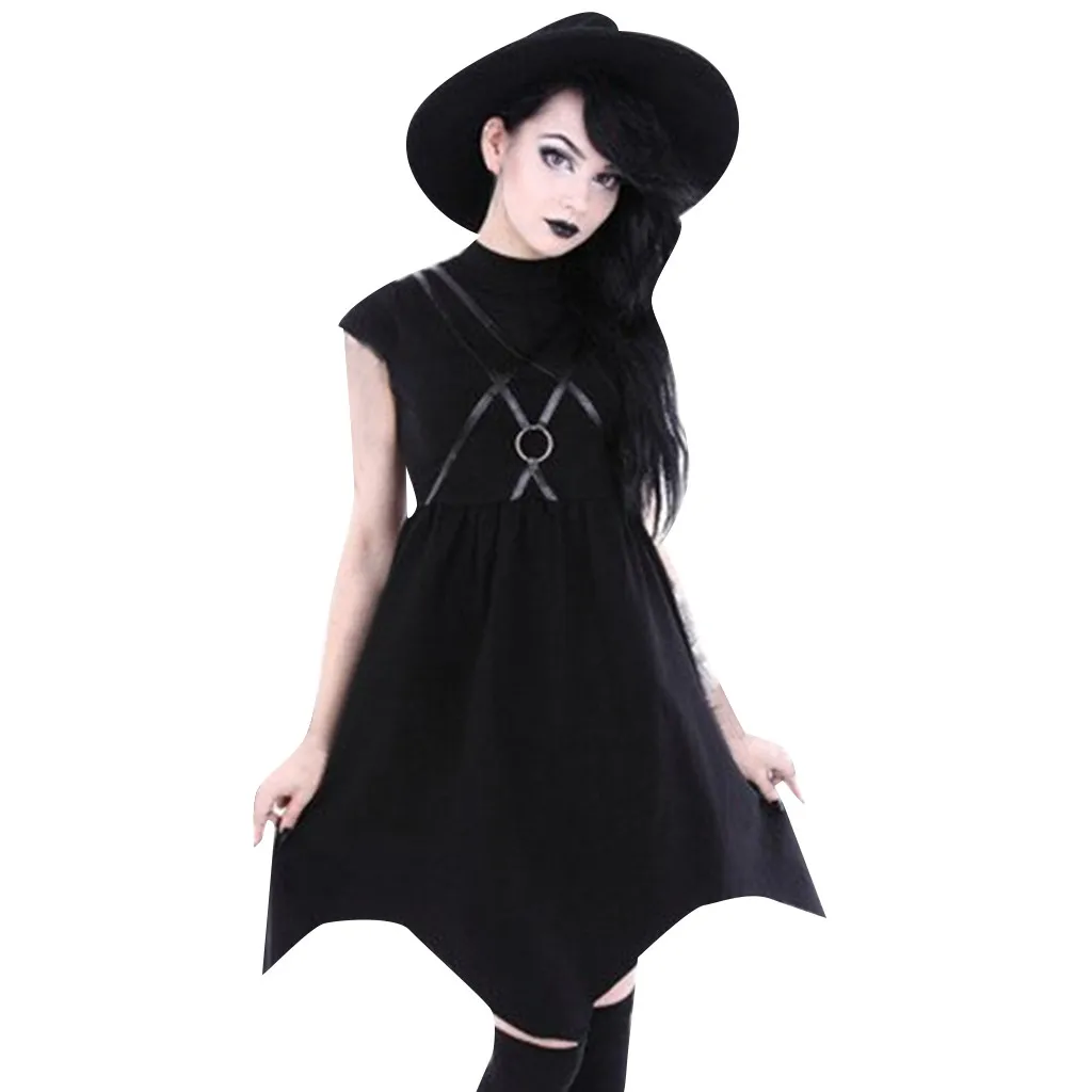 

Women Gothic dress black Punk vintage Strap bandage Dress Cosplay cool Witch magic Dress women aesthetic clothes 2019 arrival#G8