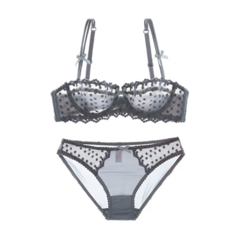 

Plus Size bras A B C D Wave Point Cup sexy lace bra set women underwear grey embroidery Bow lingerie sets