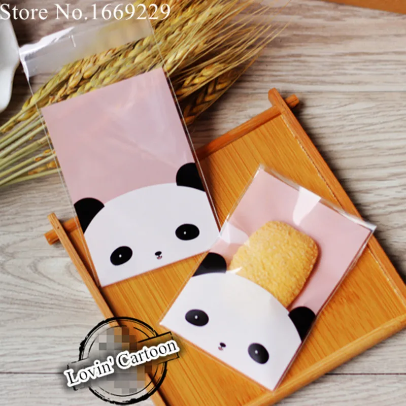 

50pcs/lot cute panda Candy cookie Bags Self-adhesive Plastic Biscuit Packaging Bag 10*7cm plus 3cm free shipping