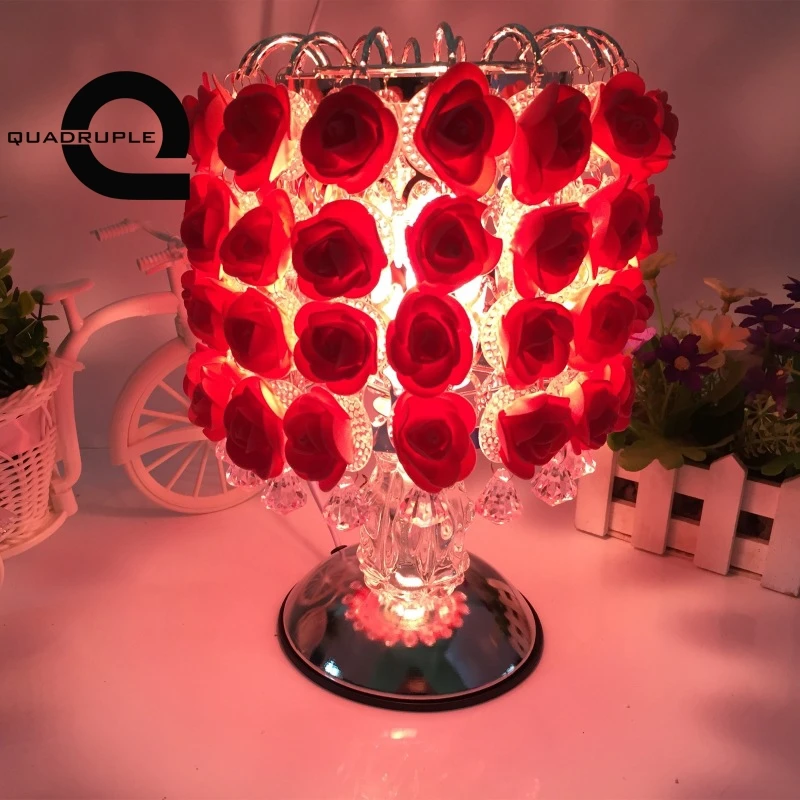 

Quadruple Rose Flower Crystal Table Lamps Essential Oil Aroma Lamps Creative Wedding Lighting Decoration Valentine's Day Gifts