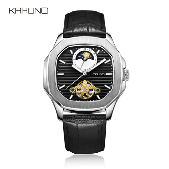 black silver black MCE Мужские механические часы мужские часы Relogio Masculino Мужские автоматические часы кожаные часы наручные часы с турбийоном мужские часы - Цвет: black silver black