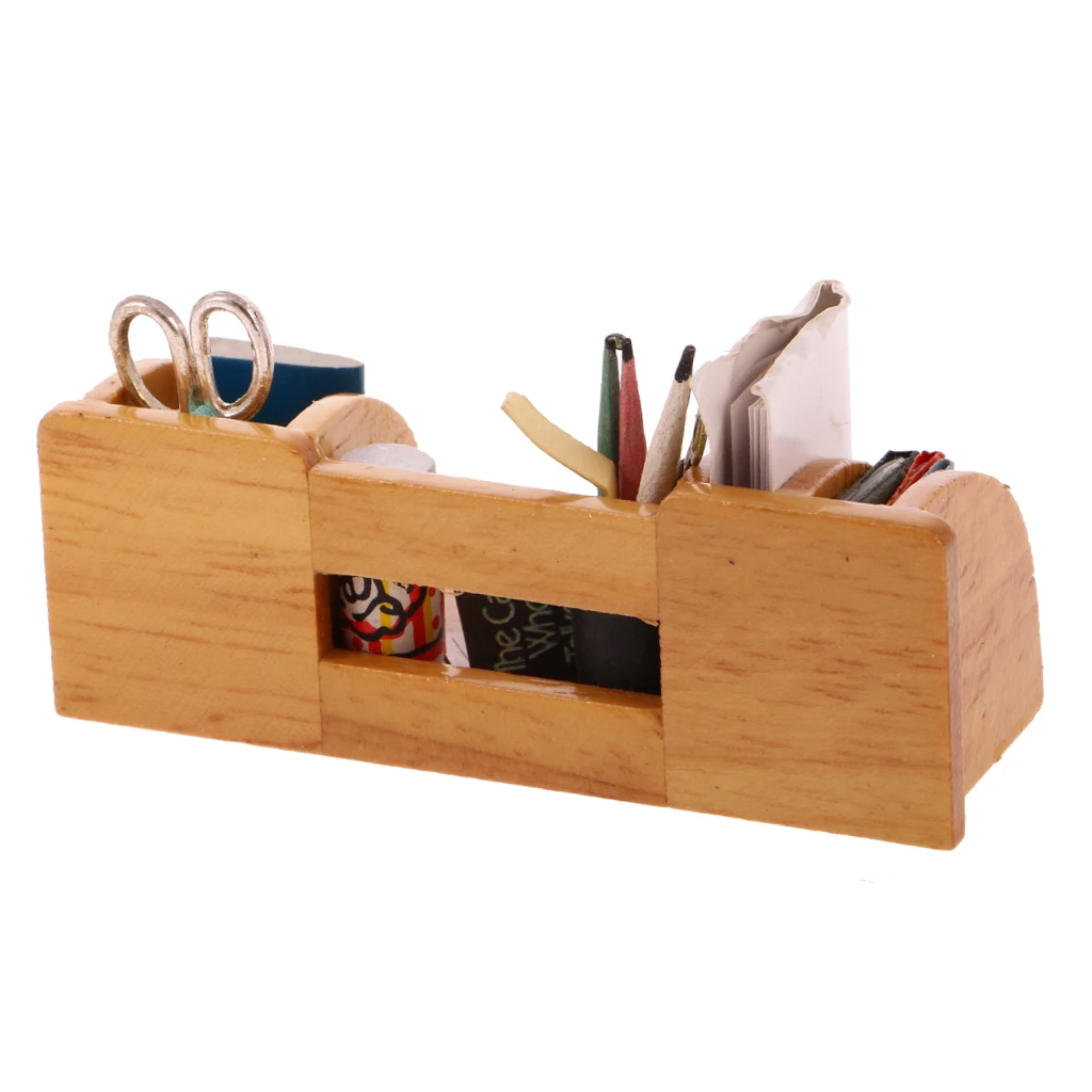 1/12 Dollhouse Miniature Furniture Book Shelf Study Table Storage Wood Color Doll House Accessory for Kids Toys Birthday Gift