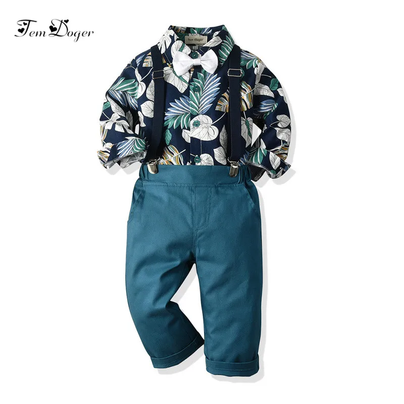 Tem Doger/комплекты одежды для маленьких мальчиков, осенняя одежда для новорожденных мальчиков рубашка с длинными рукавами+ комбинезон, комплект из 2 предметов, одежда для малышей