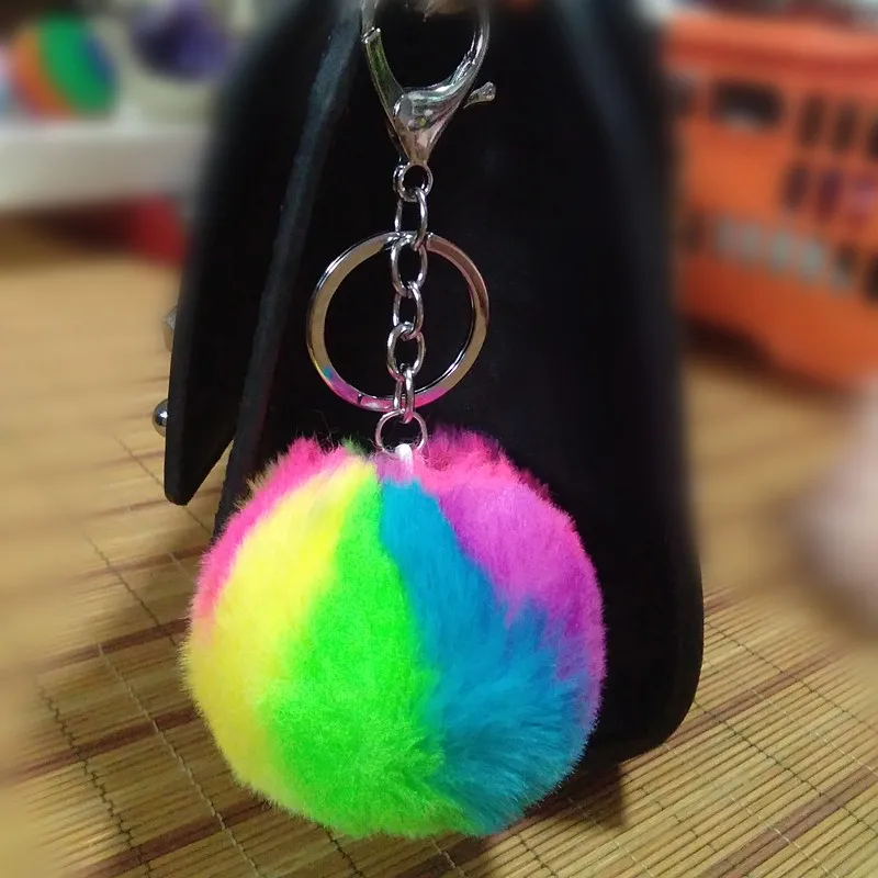 

FUYIER Women's Pompon Keychain Fluffy Bunny Pendant Lobster Clasp Pom Keychain Car Key Rings Charms Handcraft Gifts 30 Colors