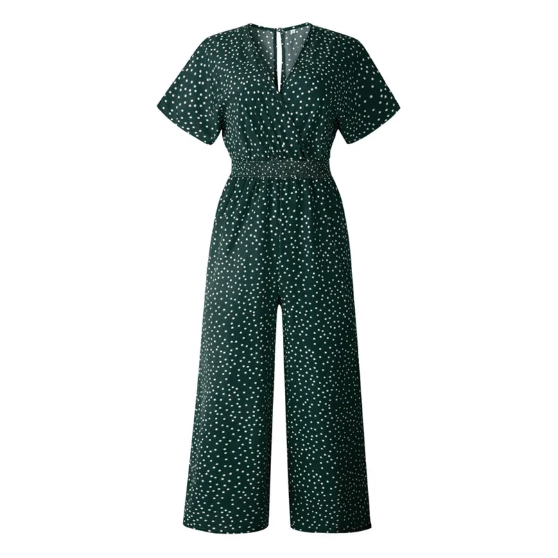 New Fashion Women Summer Sexy V Neck Short Sleeve Dot Printing Romper Jumpsuits Playsuit Office Elegant Lady Boho Jumpsuit #4R08 (23)
