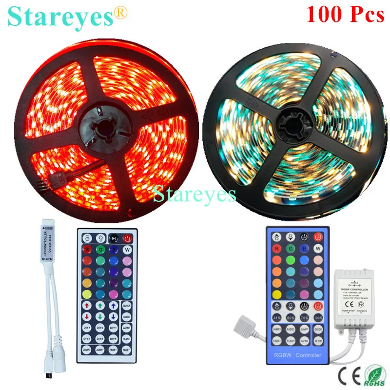 

Free Shipping 100 Pieces 5M SMD 5050 300 LED 60 LED/M RGB RGBW RGBWW Strip Tape IP20 IP65 Waterproof Flexible led Strip + Remote