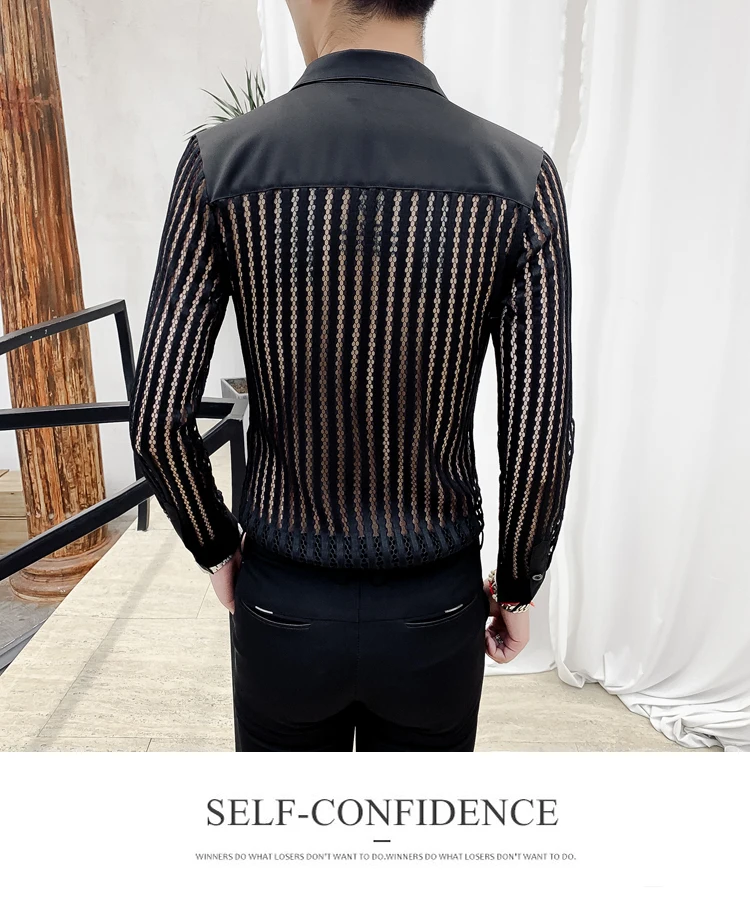 Пикантные Выходные туфли на выпускной, Chemise, мужская, для общественных мест рубашка черный, белый цвет прозрачная рубашка для Для мужчин