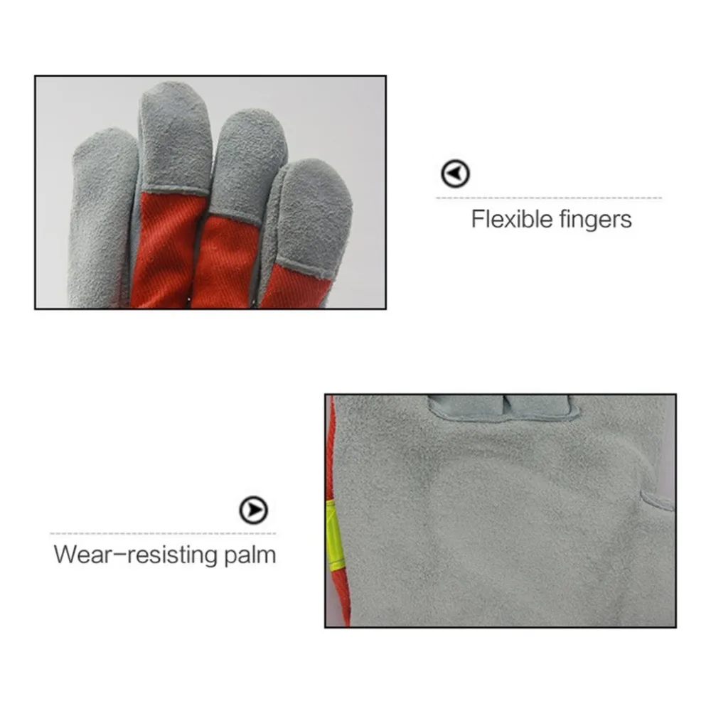 Кожаные рукавицы огнезащитные Перчатки Огнестойкие износостойкие защитные перчатки Термостойкое оборудование со светоотражающим