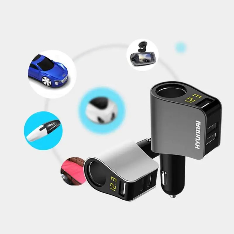 One drag two cigarette lighter three USB car with a digital display