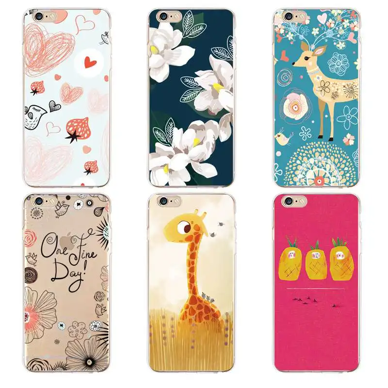 Cute Simple Luxury hand flower deer Soft Clear TPU Phone Case For iPhone 4/4s 5 5s 6 6plus 7 8plus x Free Shipping | Мобильные