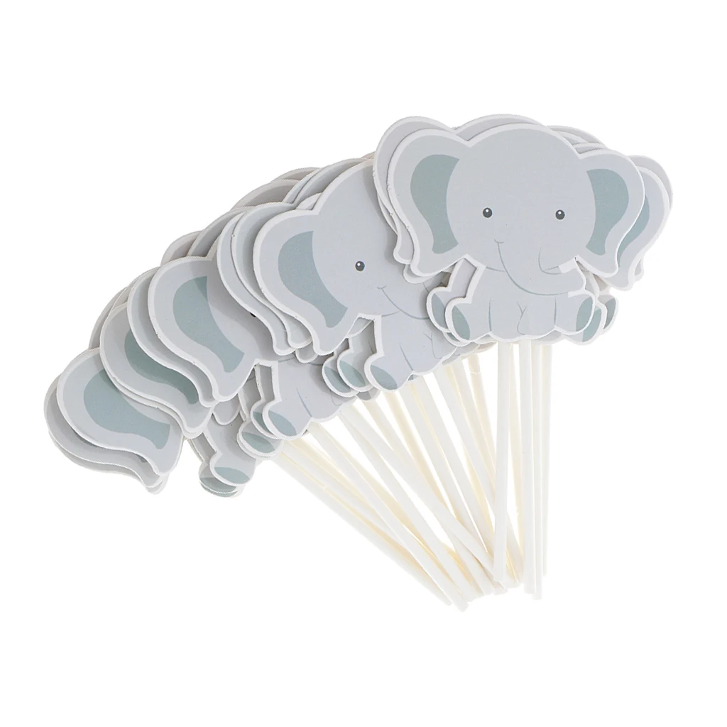 24pcs Cartoon Elephant Cupcake Picks Cake Toppers Party Wedding Baby Shower Bridal Decor Kids Children Birthday Party Supplies