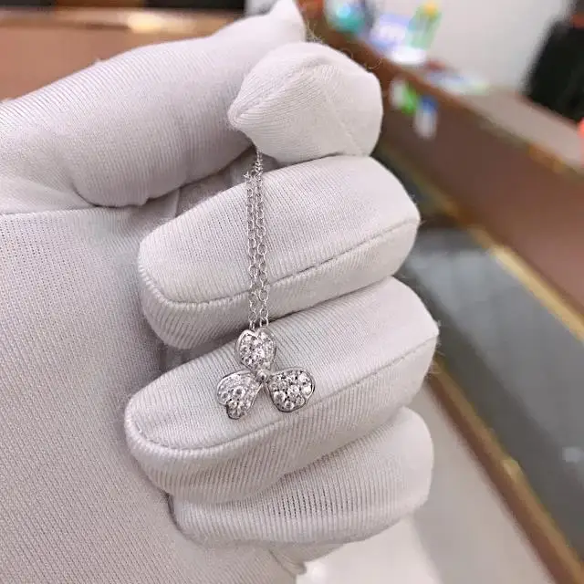 

TIFF S925 sterling silver necklace with dazzling zircon triangle petal styling pendant. Lady Jewelry Gift Free Shipping