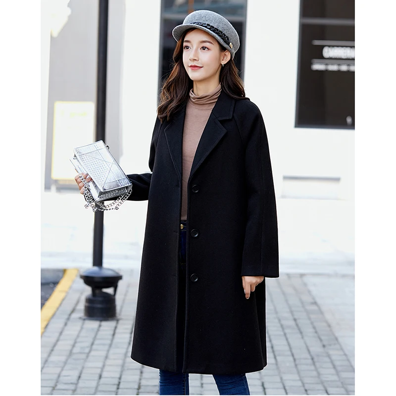 

2019 autumn and winter new Korean women's large size woolen coat in the long section of casual tide woolen coat A246