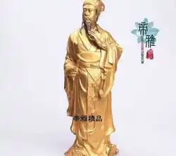 Китайский Бронзовый Медный 24 К Золото Позолотить Троецарствие Чжугэ Лян Статуя Скульптура