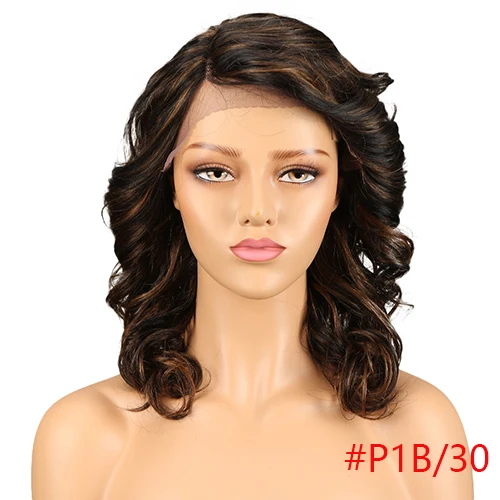 Rebecca L часть фронта шнурка человеческих волос парики для черных женщин спиральные кудрявые перуанские Remy свободные кудрявые парик 14 дюймов - Цвет волос: P1B/30