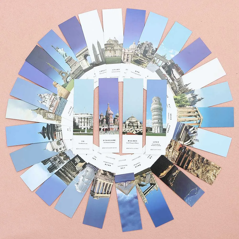 

30 pcs/box Famous Attractions Sign Building European and American Architecture Memory Travel Bookmark Gift Card