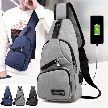 

Men Sling Bag Chest Packs with USB Charging Port Headphone Crossbody Messenger Shoulder Pouch Plug Outdoor Hiking Casual Daypack