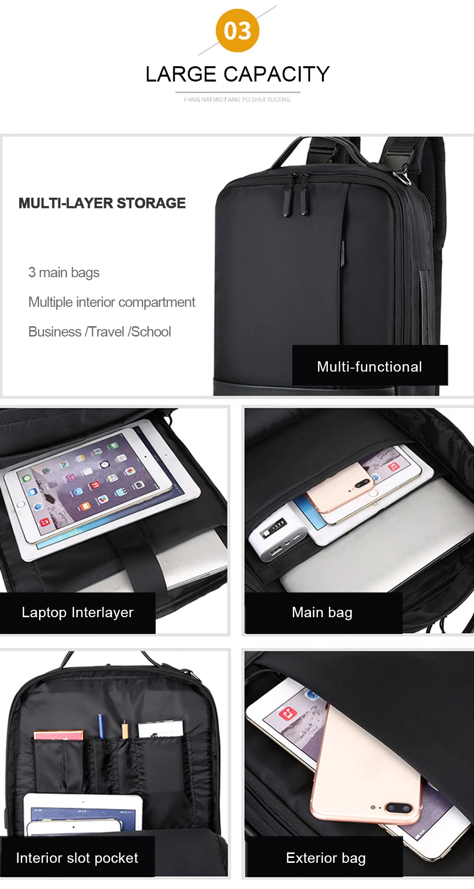 Business Backpack Men Laptop Backpacks 17'' 15.6 Inch Waterproof Male Bags USB Charging Back Pack Notebook Black Travel Bagpack (5)