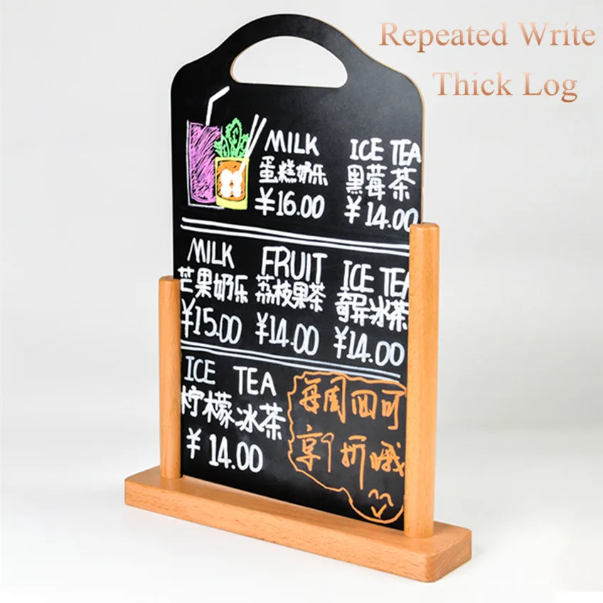 Gray Wooden Base Stand Set of 2 Tabletop Double Sided Chalkboard Display Sign