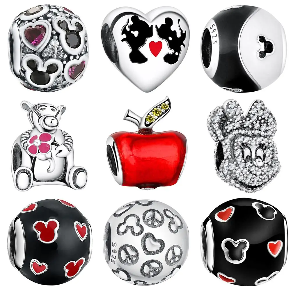 WYBEADS Fine 925 Sterling Silver Minnie & Princess Dress Charms CZ