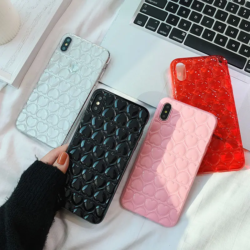 

Cute 3D Love Heart Candy Color Cases For iPhone X XS XR XS Max Transparent Colorful Soft TPU Back Cover For iPhone 6 6S 7 8 Plus