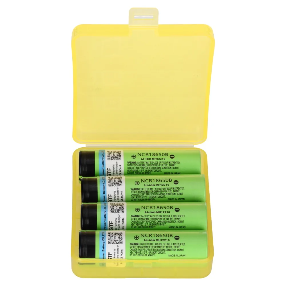 

4PCS 100% Original 3.7V 3400mah 18650 Battery NCR18650B Lithium Rechargeable Battery For Flashlight battery + 1PC Battery Box