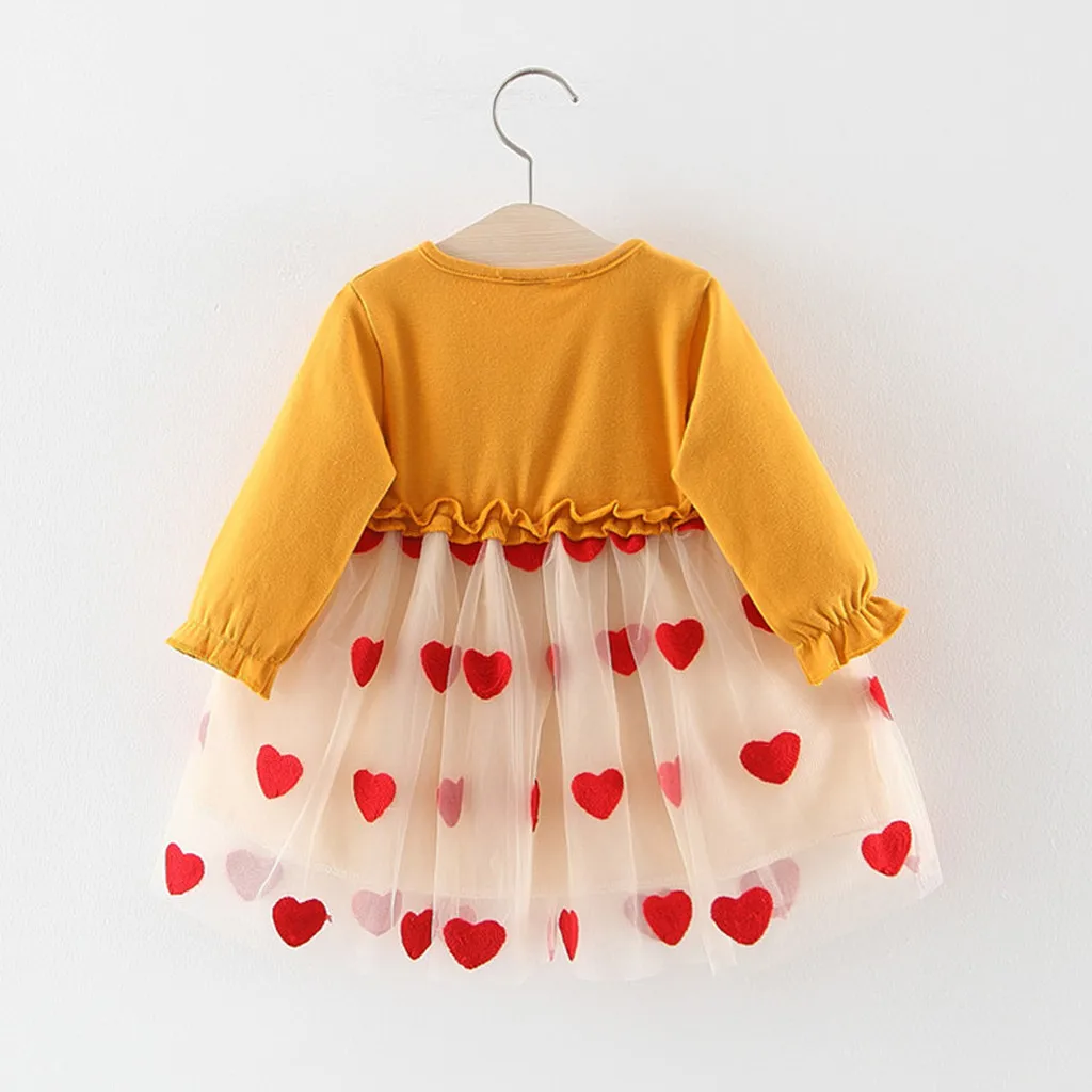 SAGACE/платье для малышей модное платье принцессы с длинными рукавами, рюшами и сеткой, из тюля, в стиле пэчворк, с сердечками для маленьких девочек