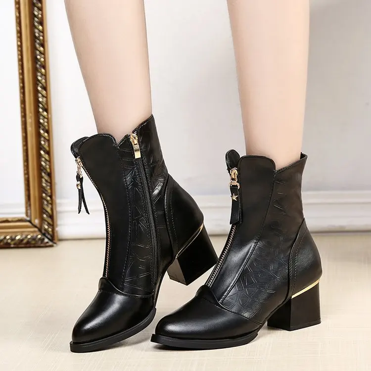 

Autumn Winter 2018 New High-heeled Shoes European Style Contracted Tide Girl Boots Woman British Style Ankle Boots Martin Boots