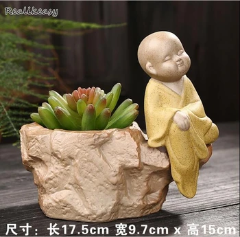 

2019 Creative Design Mini Cute Little Monk Flower Pot Indoor Office Home Garden Flowerpot Desktop Ceramic Flower Pots ZH016