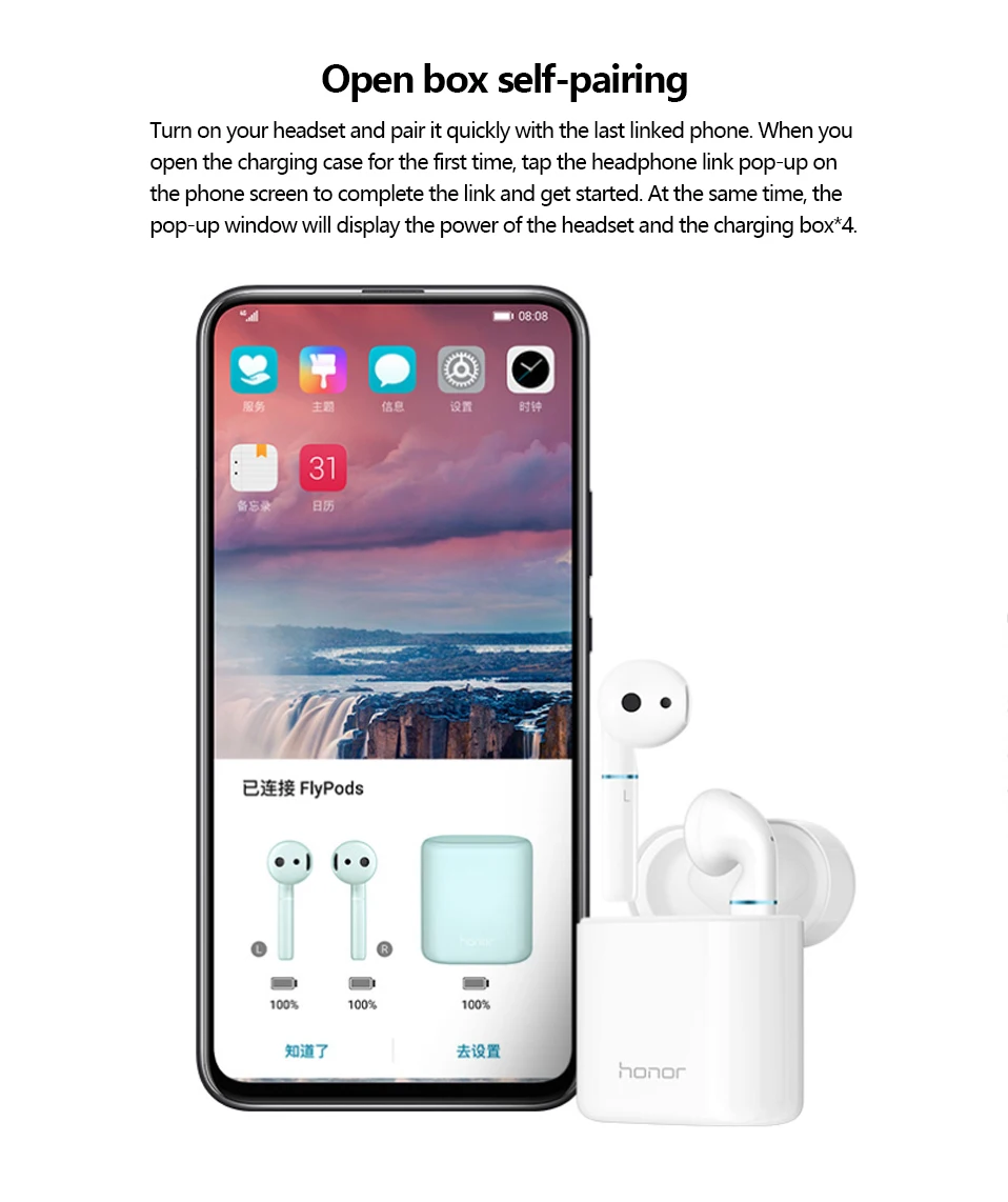 Новинка,, Huawei Honor FlyPods Pro, Bluetooth, беспроводная гарнитура с микрофоном, сенсорная, водонепроницаемая, в ухо, свободные руки