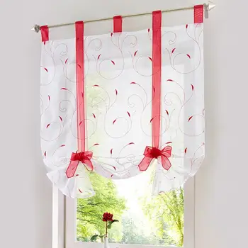 

Vertical Blind Tulled Curtains Floral Jacquard Roman Blinds White Sheer Panel Red Coffee Office Short Tulle Window Door Curtain
