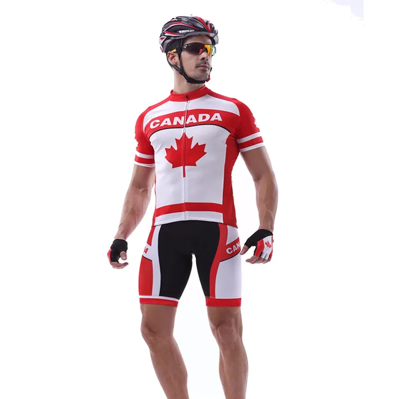 

New cycling jersey set Red Men short MTB ropa Ciclismo bike wear Canada cycling clothing Breathable Bicycle bib shorts gel pad