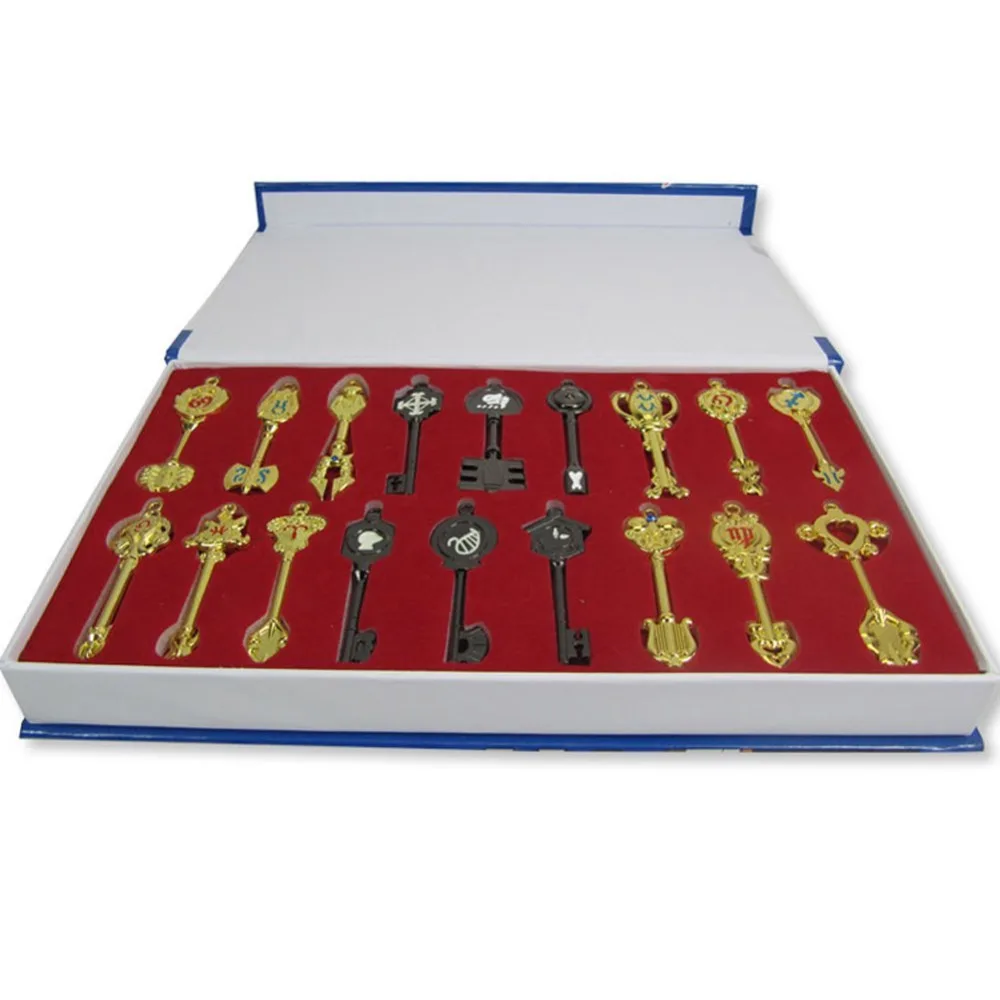 

Fairy Tail Keys New Collection Set of 18 Golden Zodiac Keys Ring Pendant Charms Keychain Gift