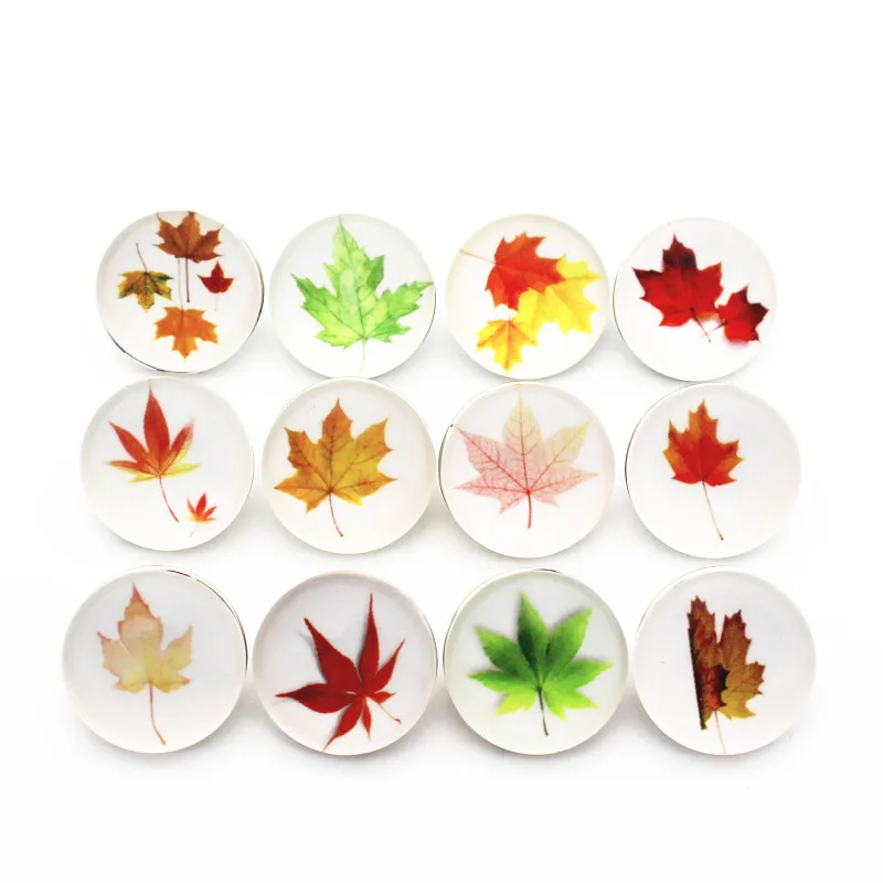 

New Arrived 20pcs/lot Mixs Beautiful Maple Leaf Snap Buttons Glass Button Charms Fit 18mm Ginger Snap Bracelet Bangles Jewelry