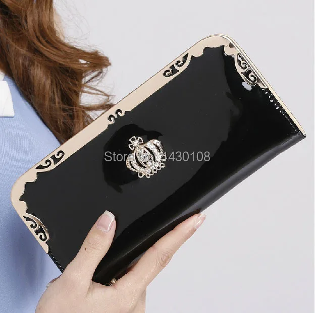  2016 fashion women wallets famous luxury brand top quality pu leather Rhinestone lady purse long wallet for women black red rose 
