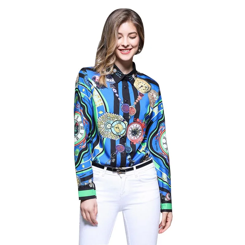 JKKFZY Women Long Sleeves Turn Down Casual Fashion Runway Blouse 2018 Autumn New High-End Elegant Office Shirt Casual Top JKKFZY Women Long Sleeves Turn Down Casual Fashion Runway Blouse 2018 Autumn New High-End Elegant Office Shirt Casual Top