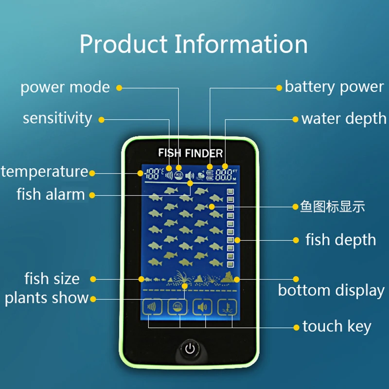 Сенсорный экран 500 метров беспроводной рыболокатор гидролокатор датчик глубины эхолот перезаряжаемый аккумулятор