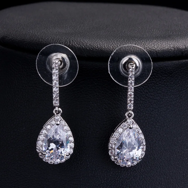Bridal Earrings White Cubic Zircon Teardrop Long Dangle Bridal Earrings White Cubic Zircon Teardrop Long Dangle Large Earring Wedding Jewelry For Bridesmaid