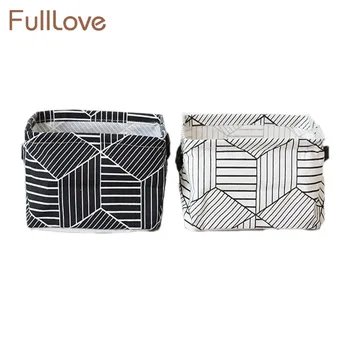 

FullLove Home Storage & Organization Cotton Square Nordic Cosmetics Organizer Toys Storage Basket Black Geometric Storage Boxes