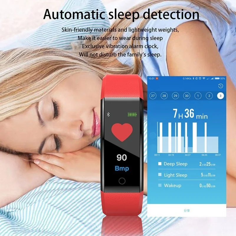 Waterproof Smart Bracelet Watch 115 Plus Blood Pressure Monitoring Heart Rate Monitoring Smart Wristband Fitness Band W