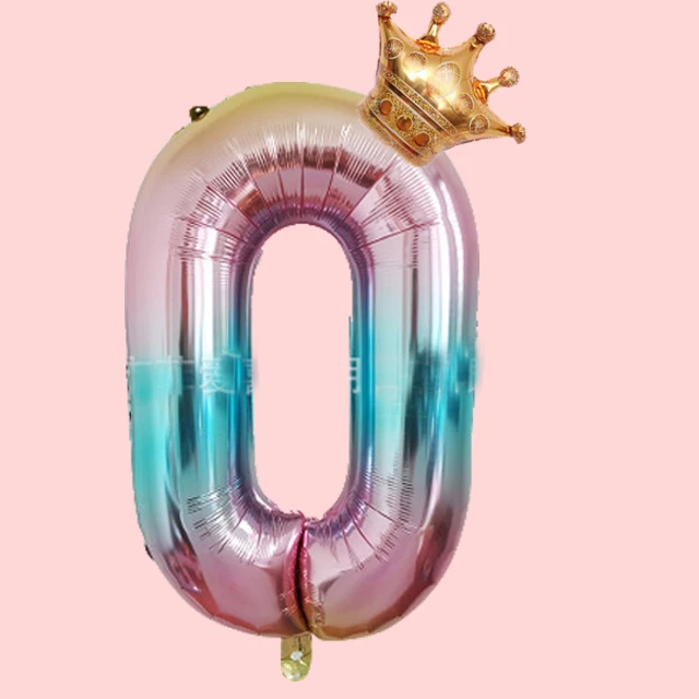 Christal 2pcs 32inch Rainbow Number Balloons With Gold Crown Party