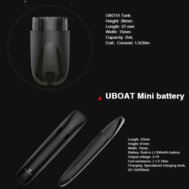 Оригинальный Kangertech Uboat Aio Embutido 550 мАч bateria com 2 мл Cartucho Kanger Starter Kit Cigarro|Системы