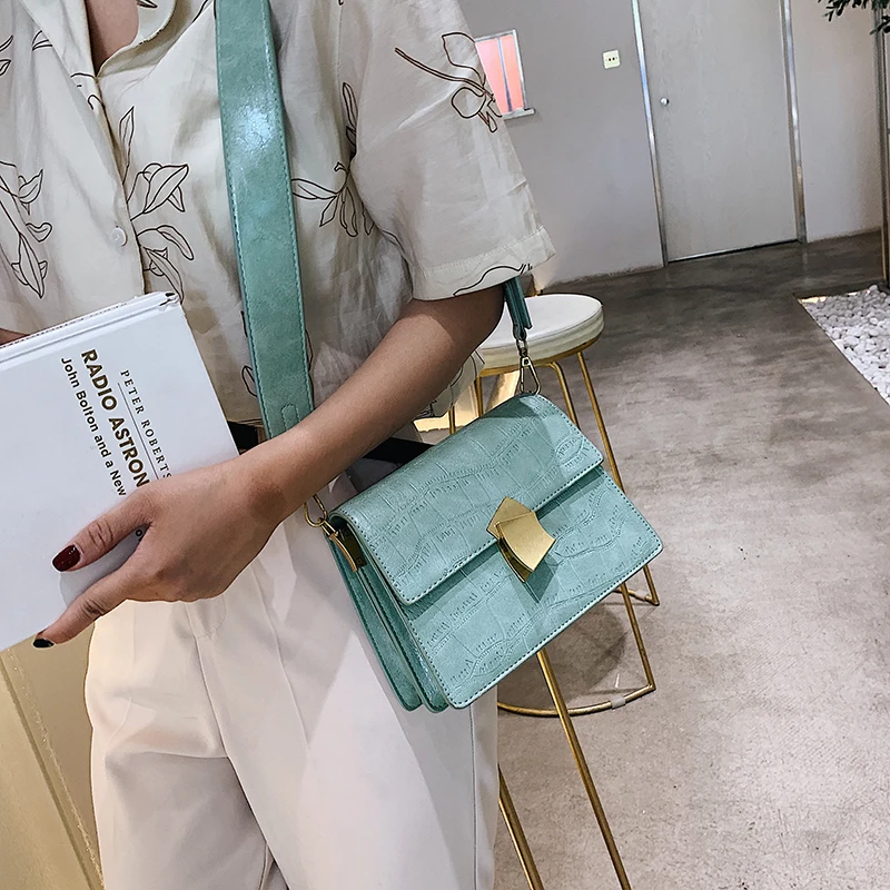 الحجر نمط سلسلة Crossbody حقائب للنساء 2019 البسيطة جلدية الكتف حقيبة ساعي الإناث السفر المحافظ و حقائب