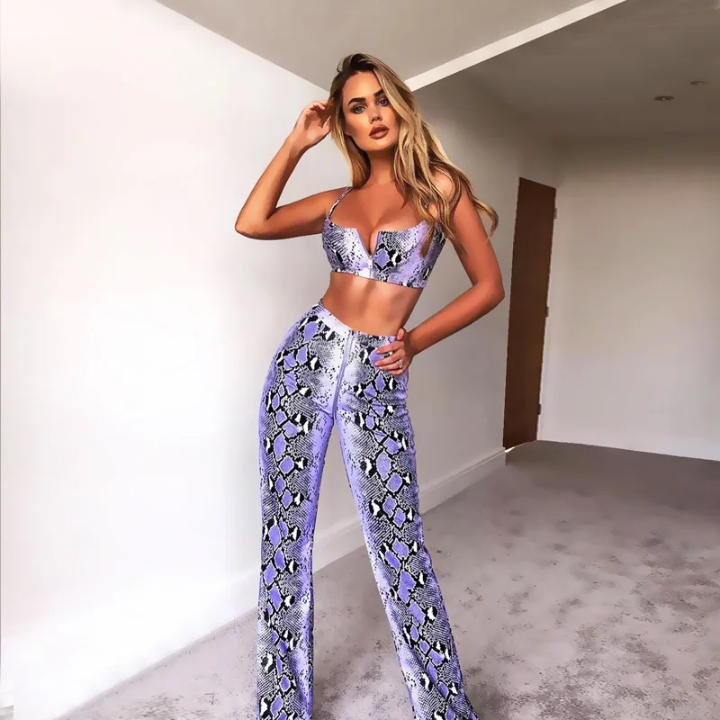 

Conjunto Verano Mujer Conjunto Mujer 2019 Summer Two Piece Set New Snake Print Strap Trousers 2 Piece Set Co Ord Set Women