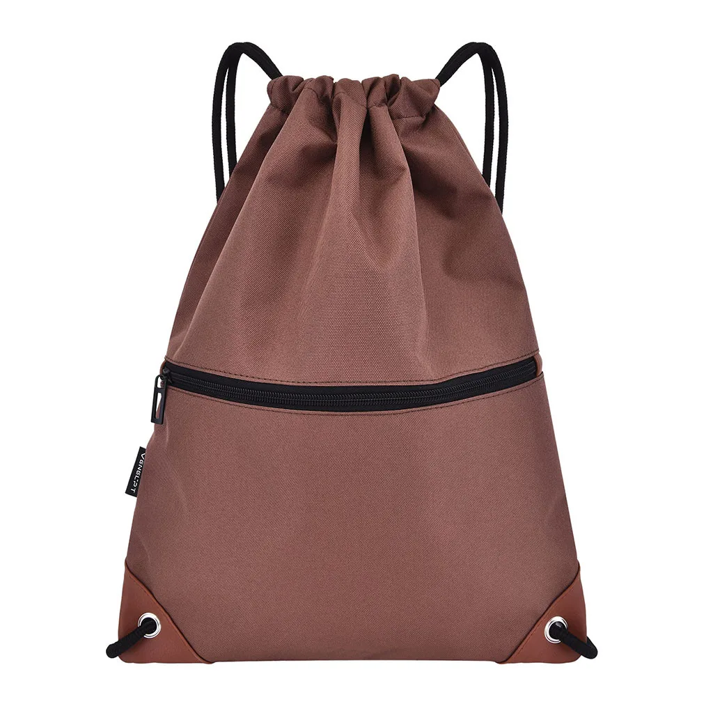 Рюкзак Женский школьный рюкзак модный унисекс водонепроницаемый однотонный комплект веревок спортивный рюкзак школьные сумки дропшиппинг - Цвет: Brown