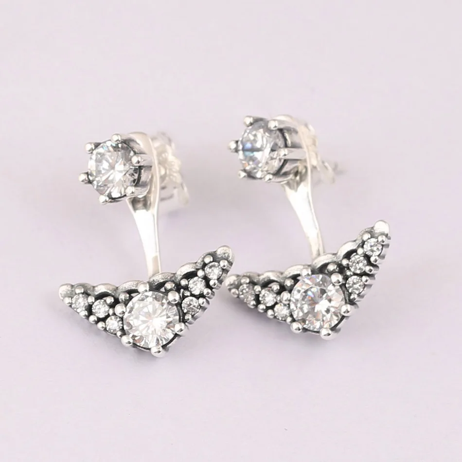 

Authentic S925 Sterling Silver Women Jewelry Lady Earrings Girl Birthday Gift Fairytale Tiara Stud Earrings Clear CZ